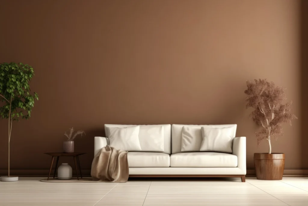 Chocolate Brown Walls with a Cream Sofa