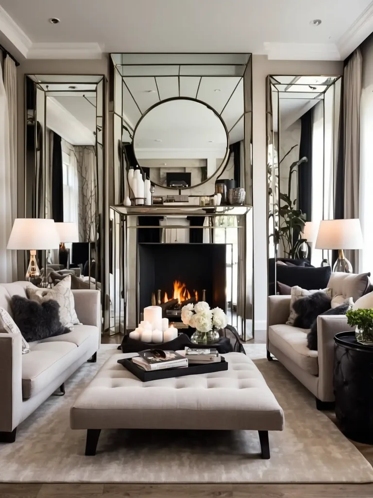 Mirrored Fireplace Wall