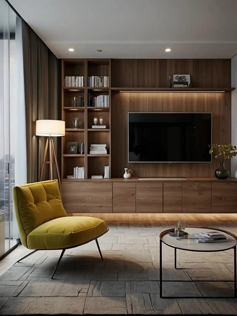 Apartment TV Wall with Slim Storage Units