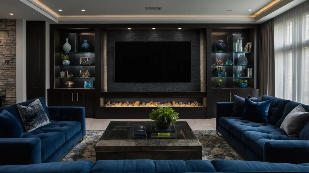 Black Accent TV Wall Behind the Sofa