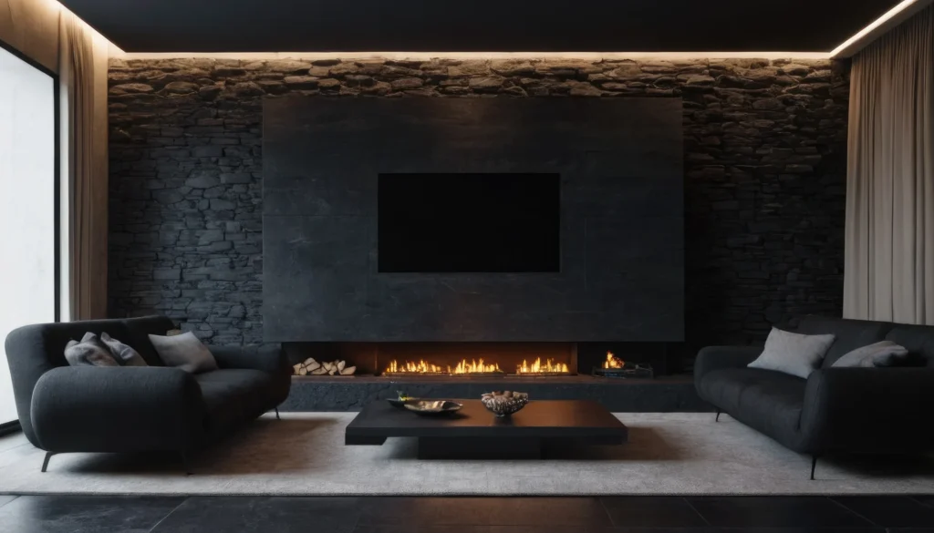 Black TV Wall with Floating Shelves