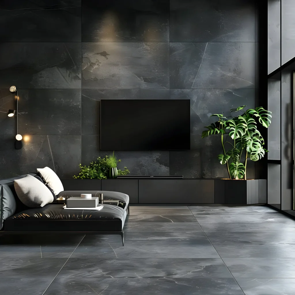 Black TV Wall with Grey Surrounding Walls