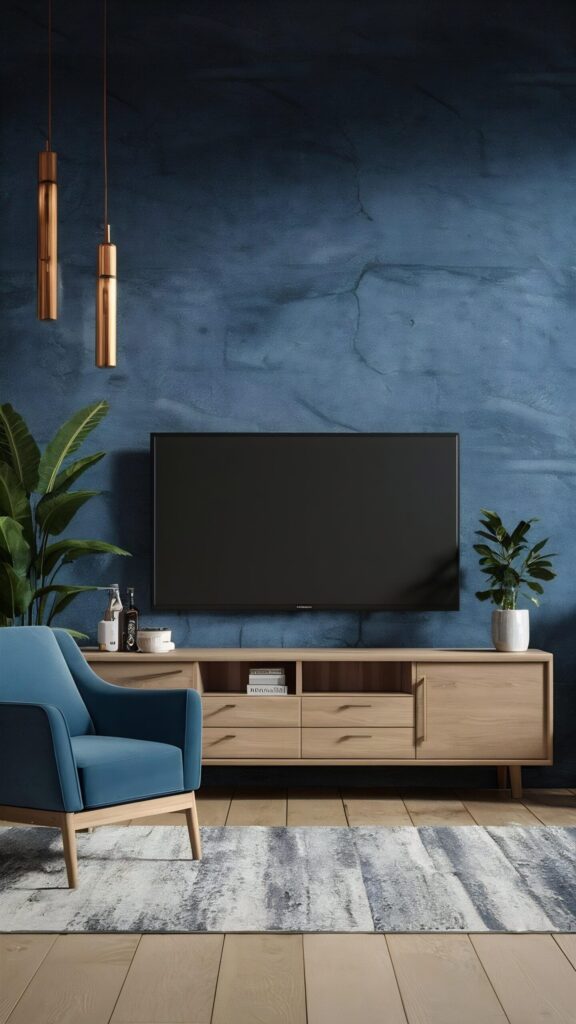 Blue Accent Wall Behind the TV