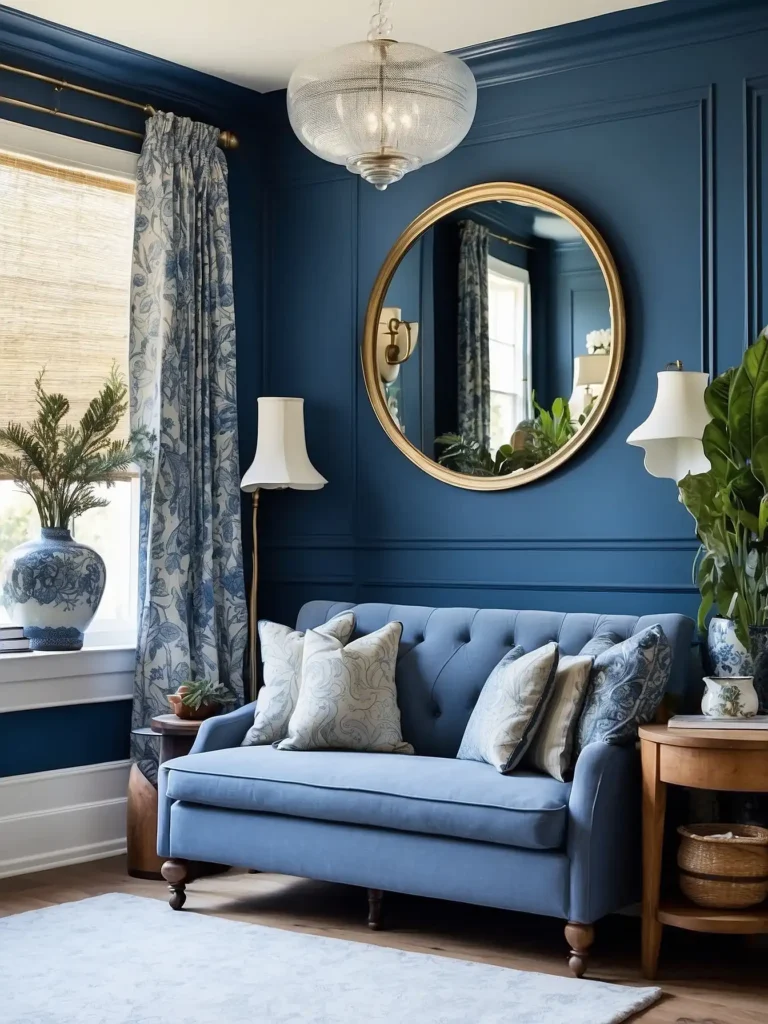 Blue Accent Wall with Wall Molding