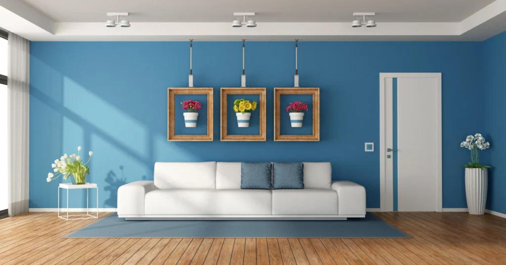 Blue Wall Paint with a White Ceiling