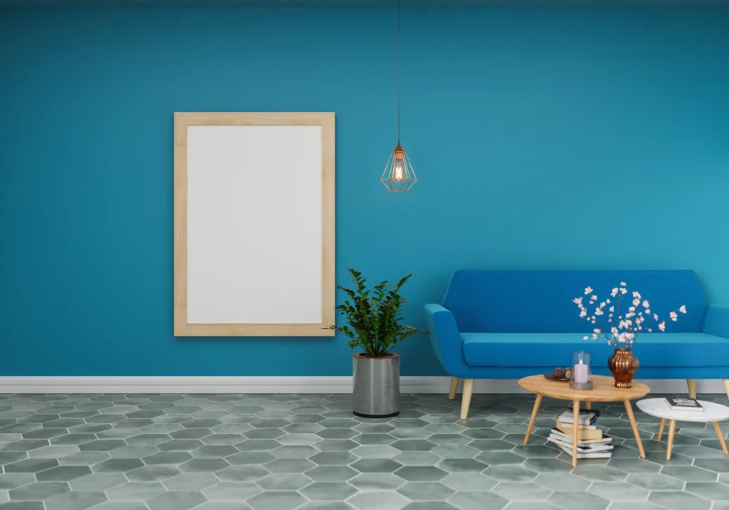 Blue Walls with a Neutral Gallery Wall