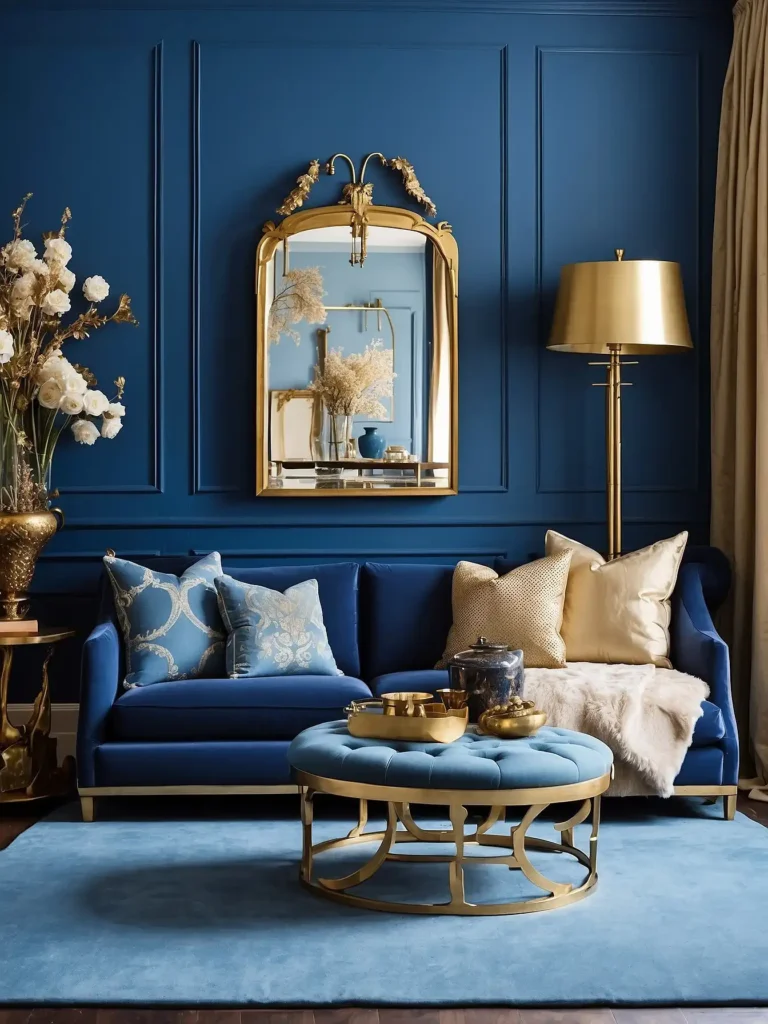 Blue Walls with Gold and Brass Accents