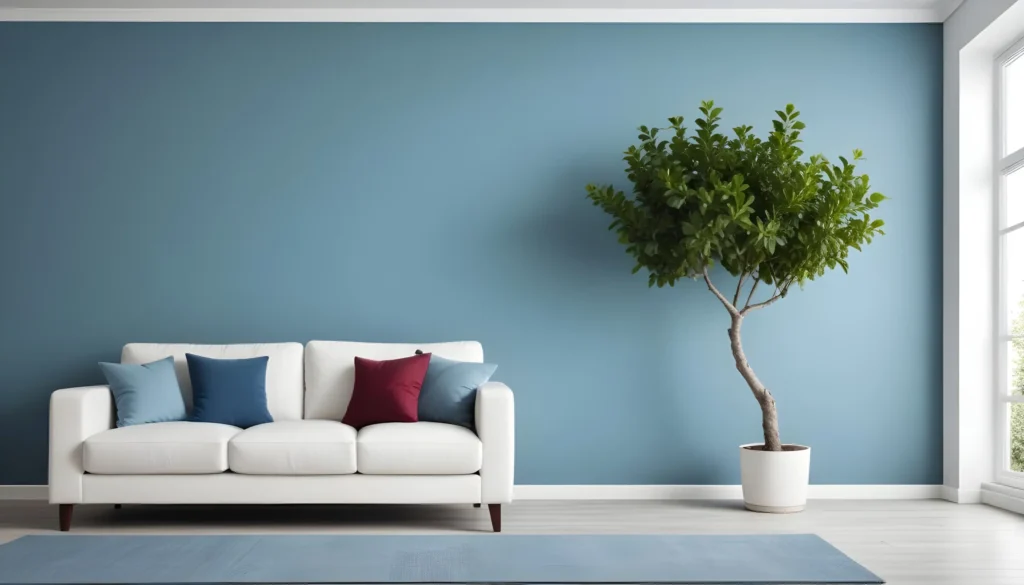 Blue Walls with Green Plants for a Fresh Look