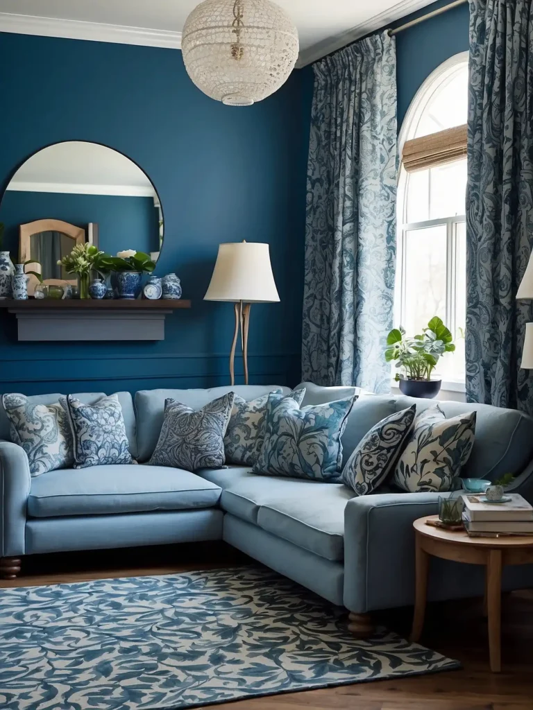 Blue Walls with Patterned Curtains