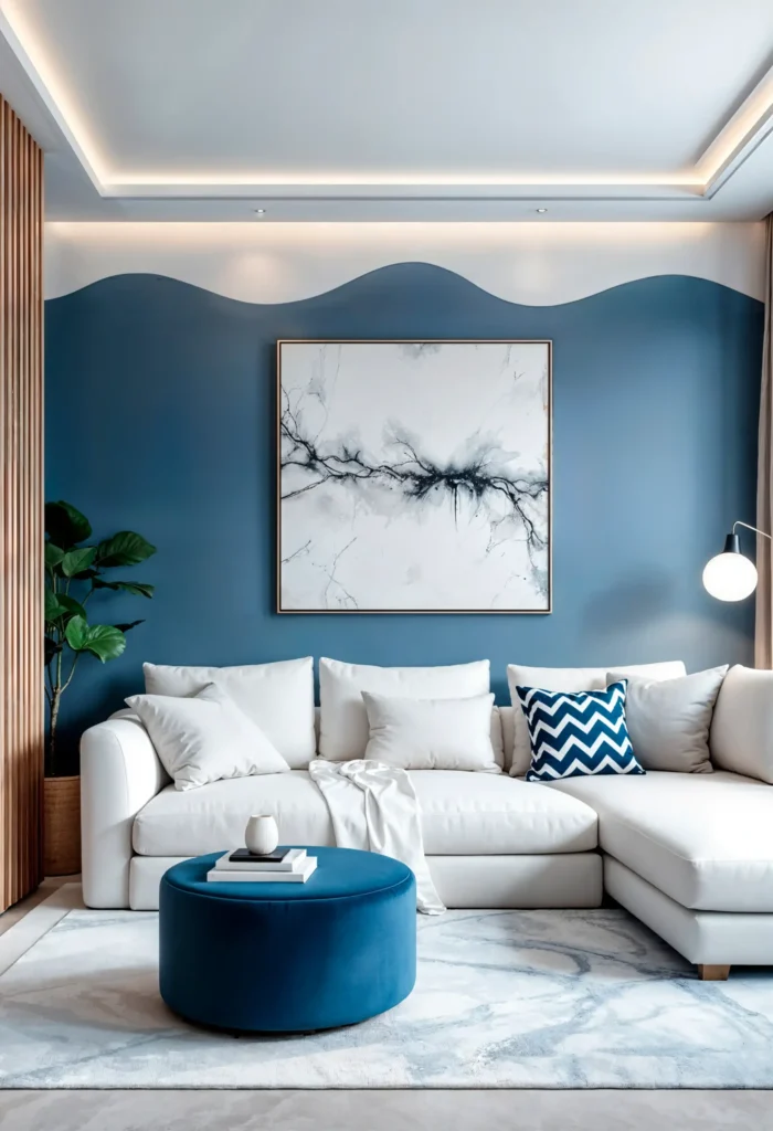 Blue Walls with White Trim for Clean Contrast
