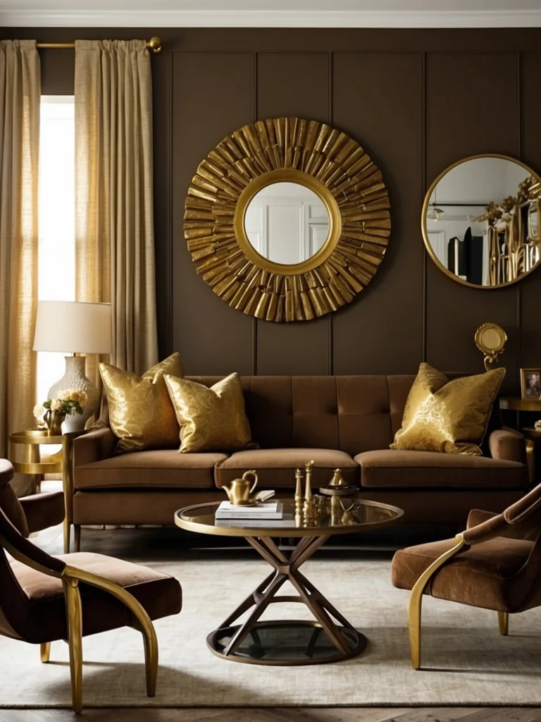  Brown Living Room Walls with Gold Accents