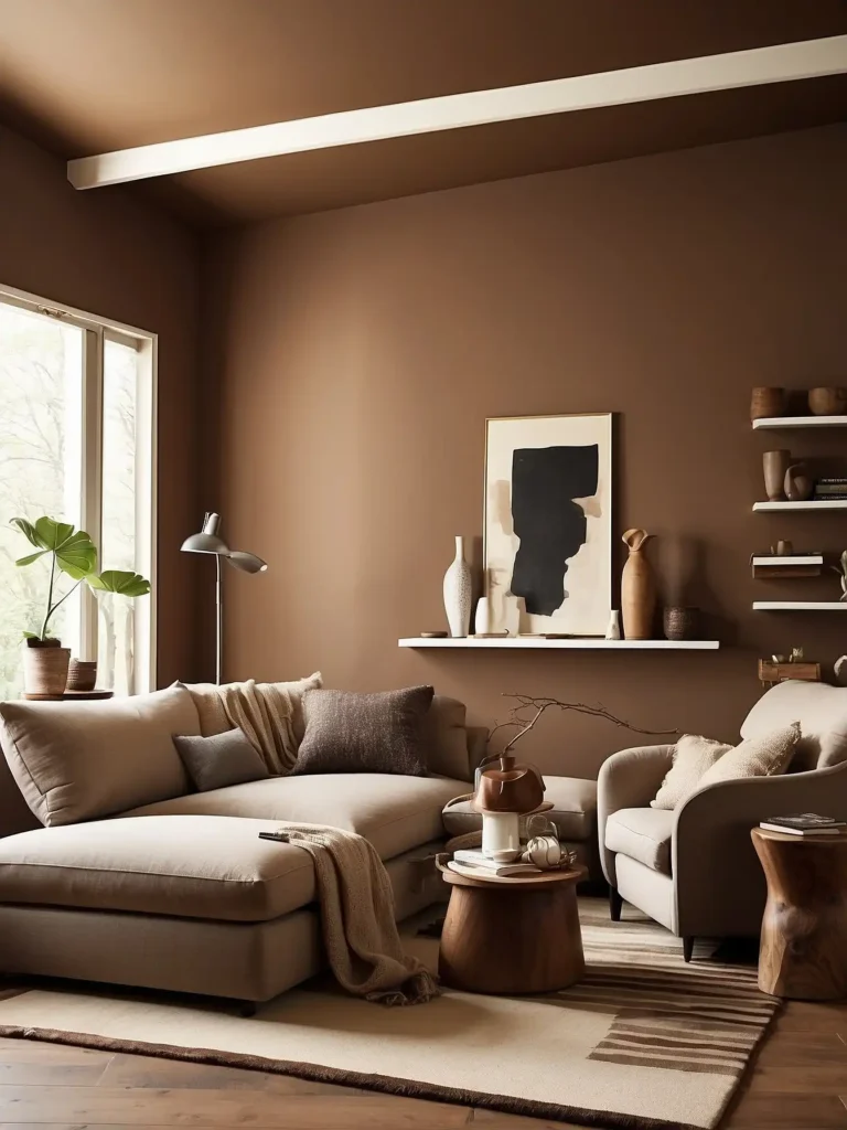 Brown Wall Paint with White Ceiling for Height