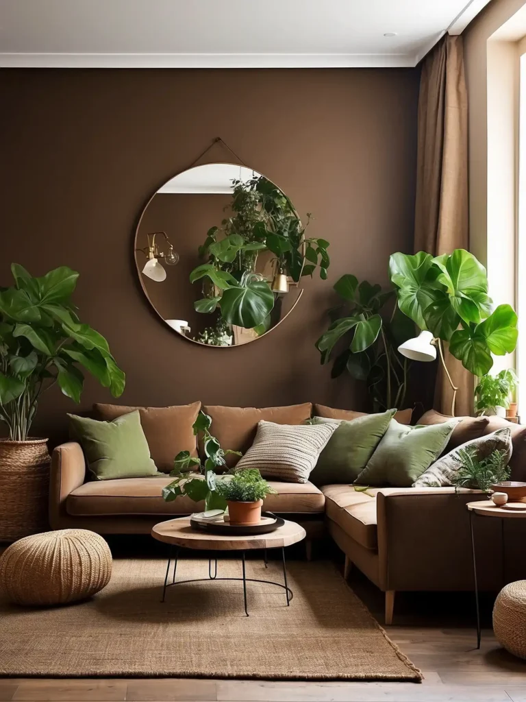 Brown Walls with Green Plants for a Fresh Look