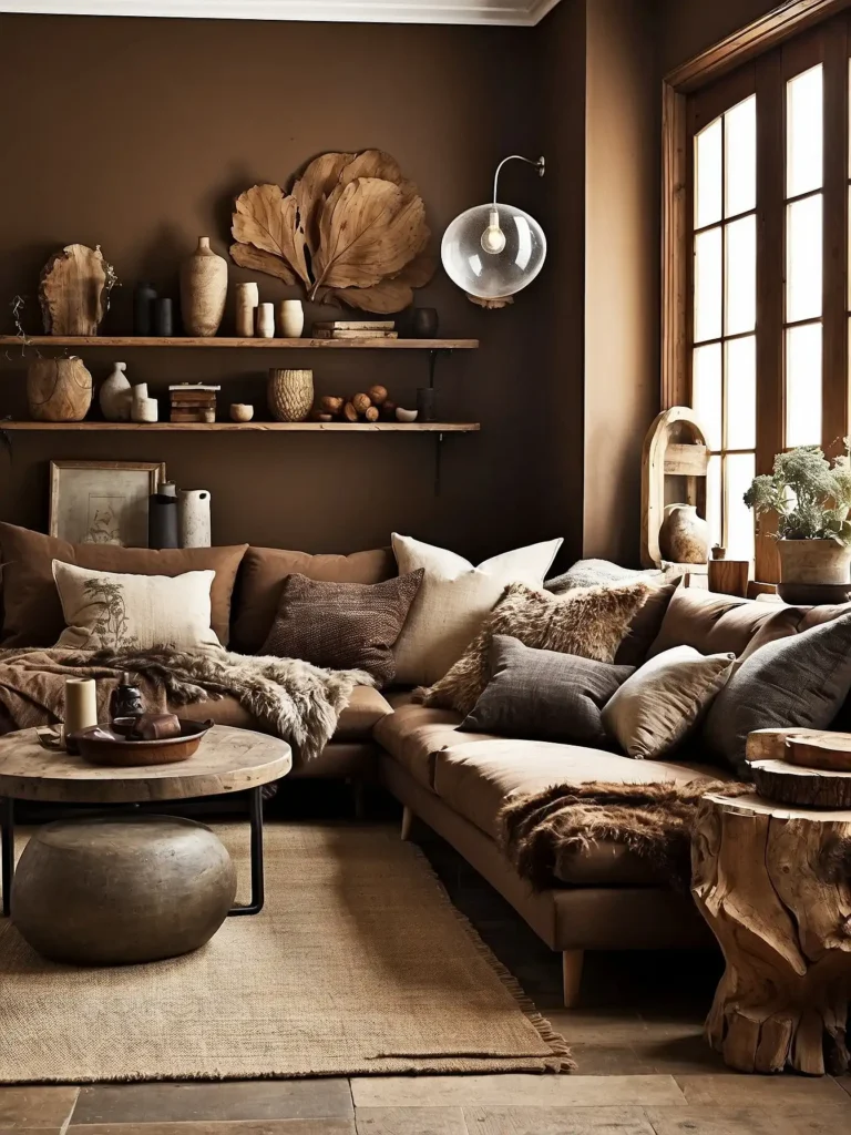 Brown Walls with Rustic Decor and Natural Textures
