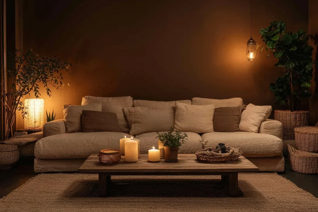 Brown Walls with Warm Lighting for Cozy Evenings