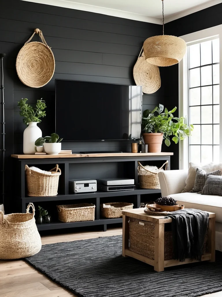 Farmhouse-Inspired Black TV Wall
