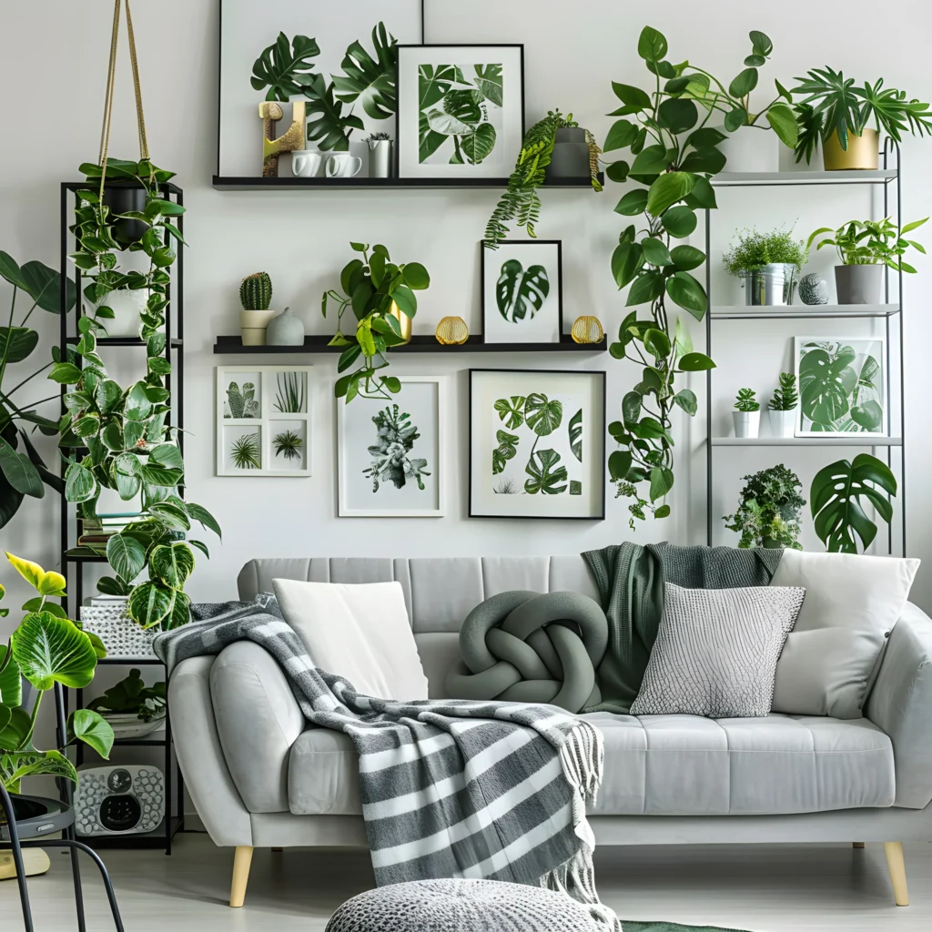 Gallery Wall Mixed With Indoor Plants