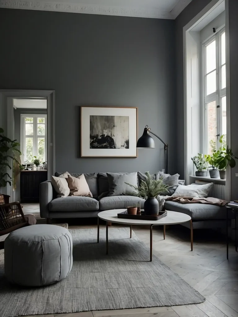 Grey Living Room with Indoor Plants