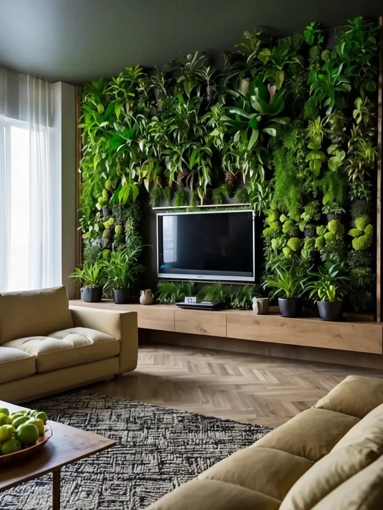 Indoor Plant Wall Around the TV