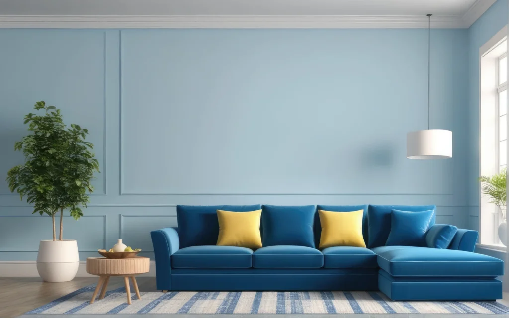 Minimal Blue Wall Living Room with Simple Decor