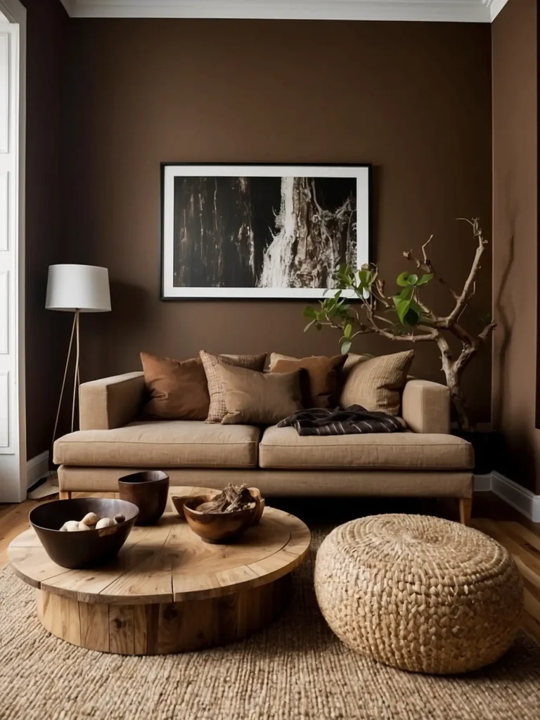 Mocha Brown Walls with Natural Wood Decor