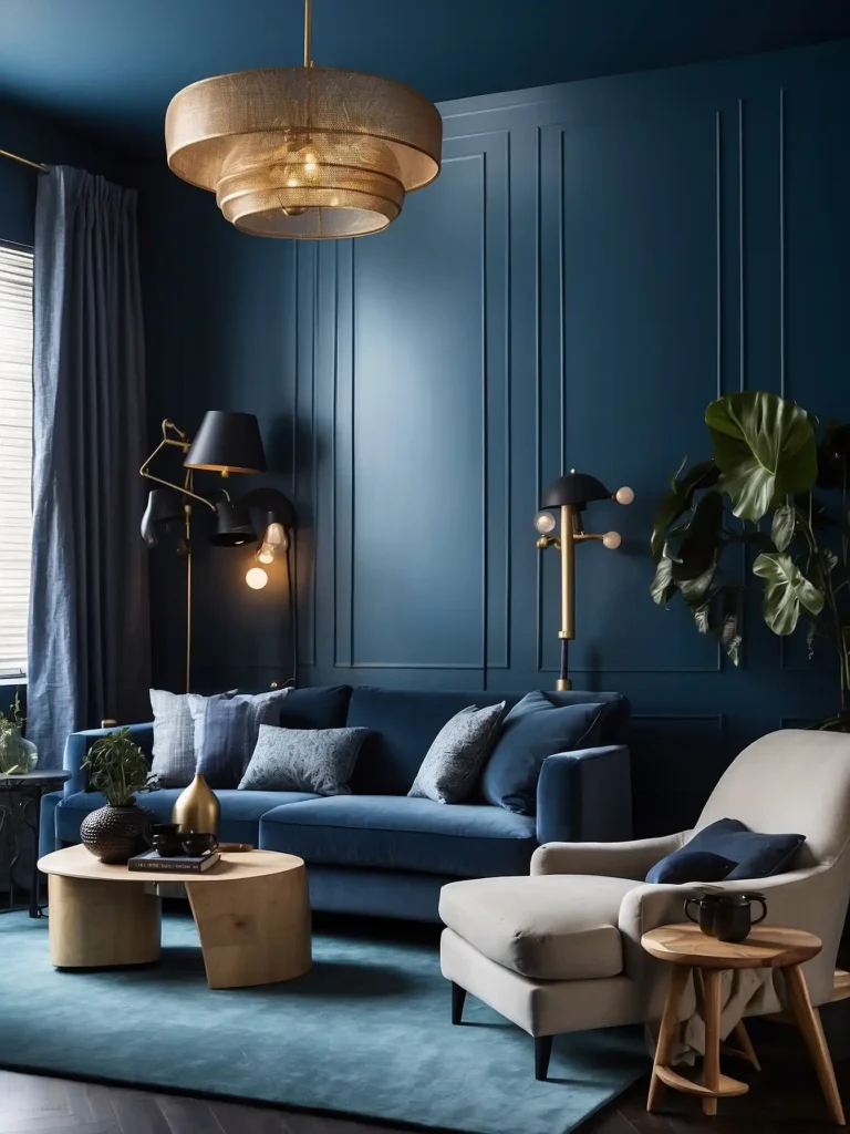 Moody Blue Walls with Layered Lighting