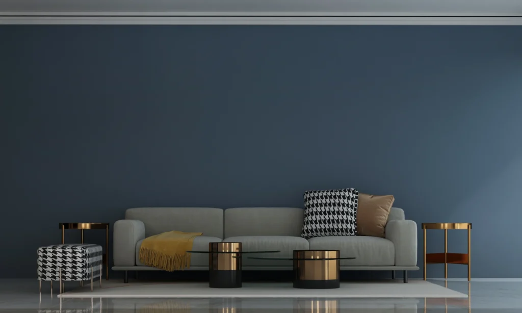 Navy Blue Accent Wall Behind the Sofa
