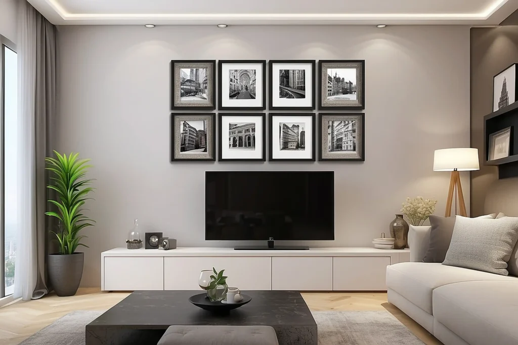 TV Wall with Neutral Artwork Display