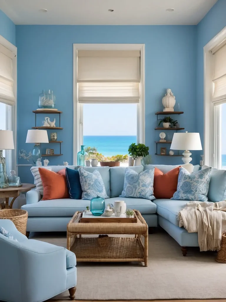 Sky Blue Walls for a Coastal Living Room