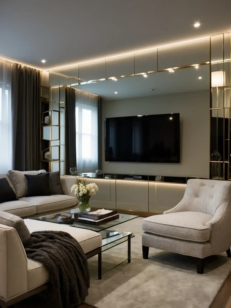 TV Wall with Mirror Accents
