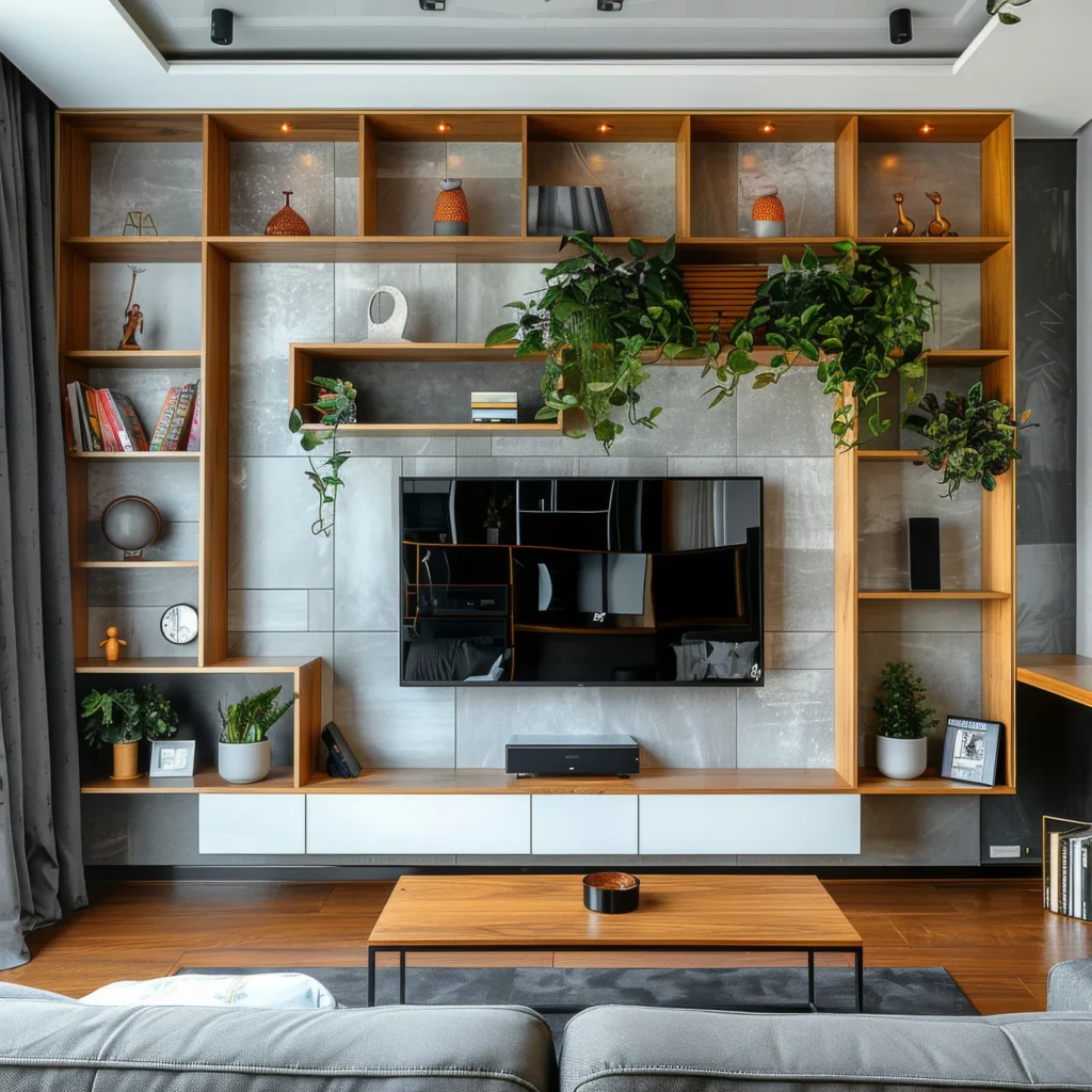 TV Wall with Open Floating Shelves