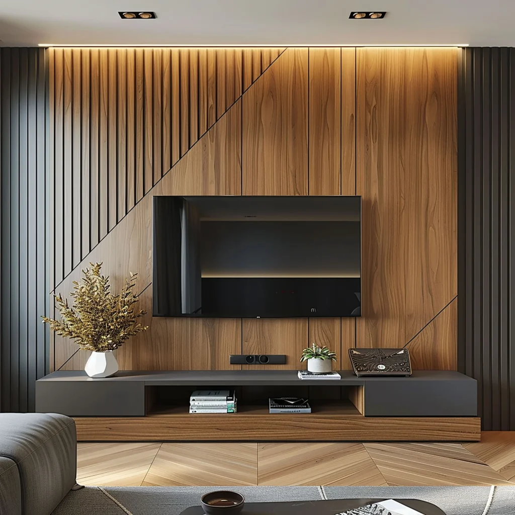 TV Wall with Wood Panelling 
