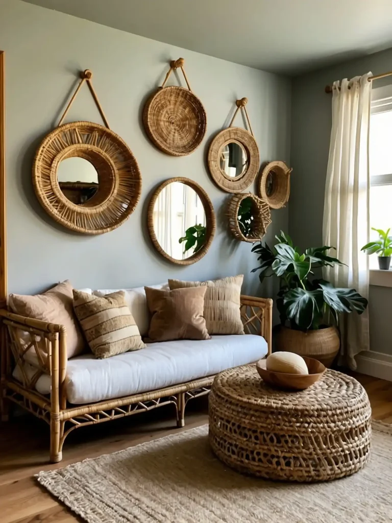 Wall Mirrors with Rattan Frames