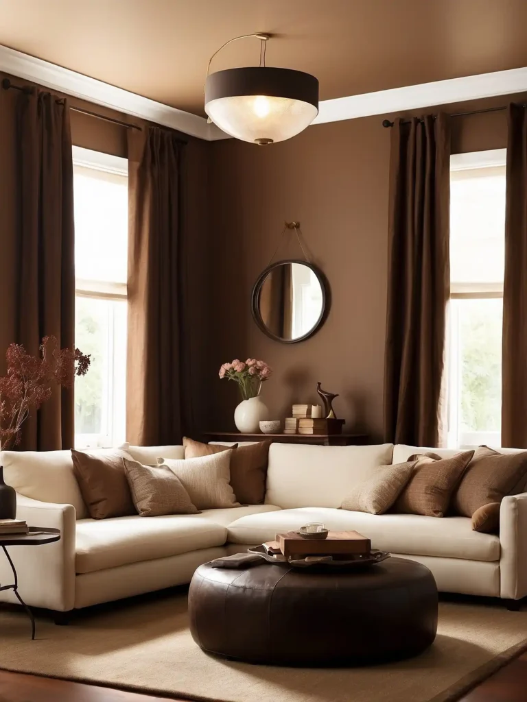 Warm Brown Walls with Soft White Curtains