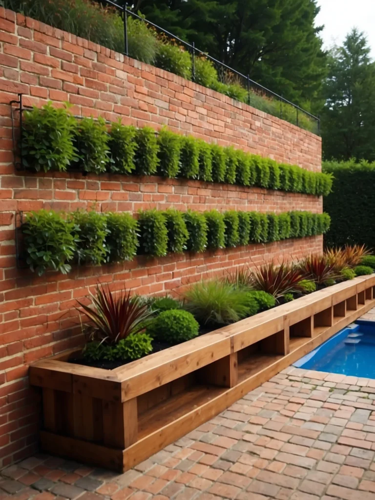 brick wall with built in planters