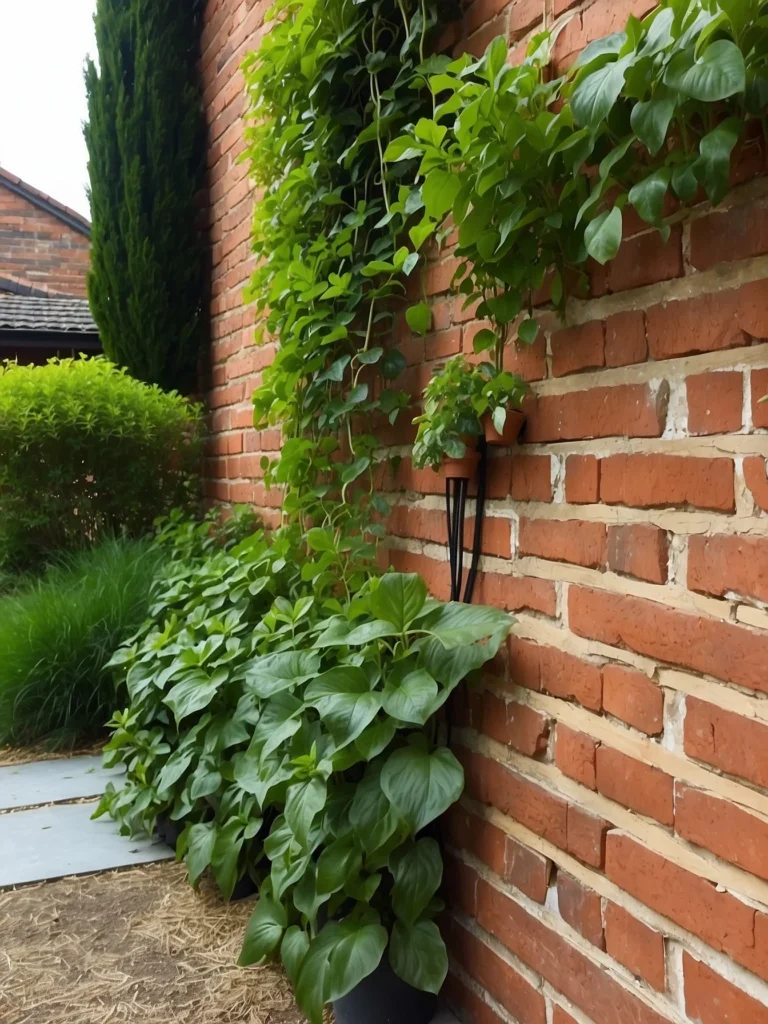 brick wall with climbing plants