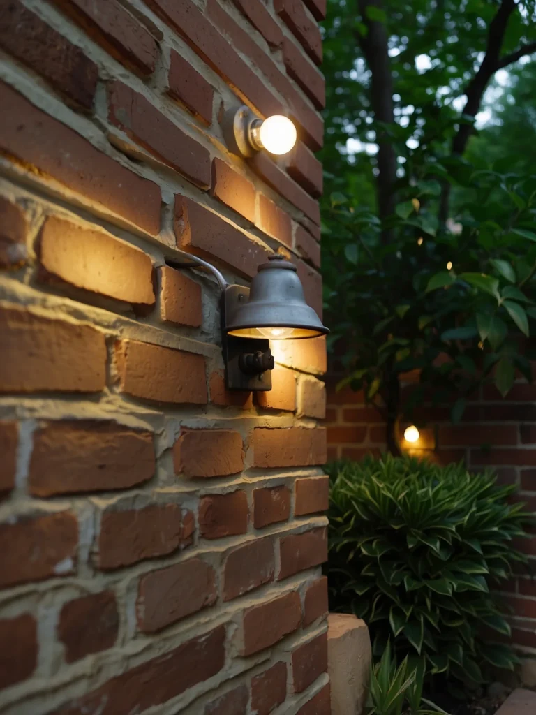 brick wall with outdoor lighting