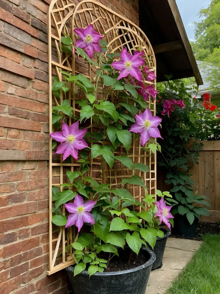 corner wall clematis trellis installation