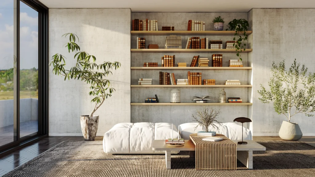 Floating Shelves Above the Sofa