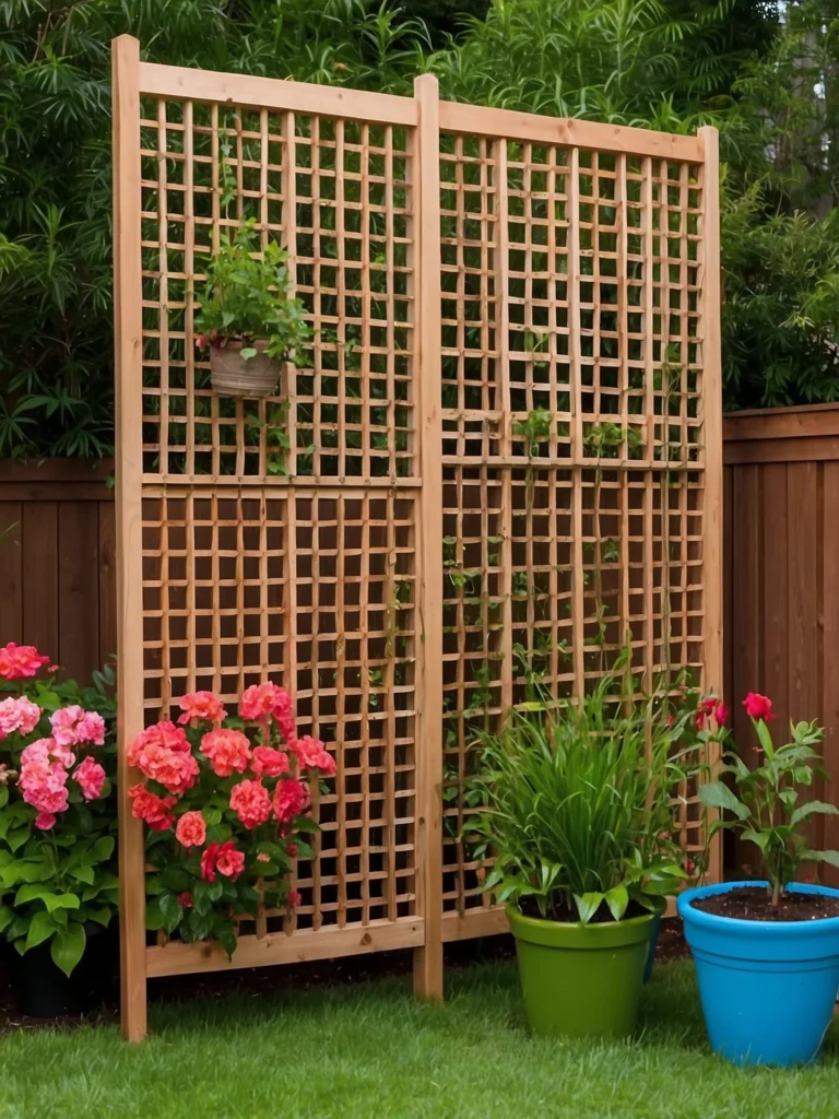 freestanding lattice privacy screen for patio garden design