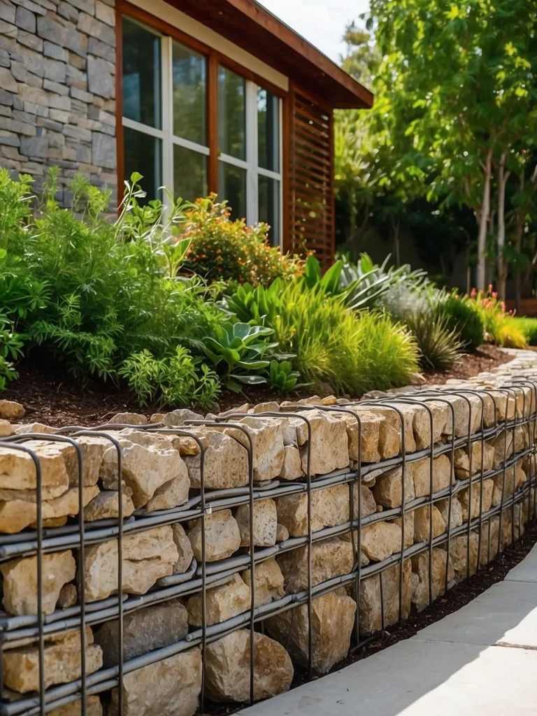 gabion retaining wall front yard landscaping