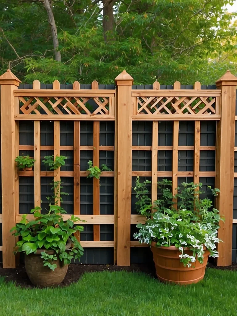 wooden fence lattice topper for added backyard privacy