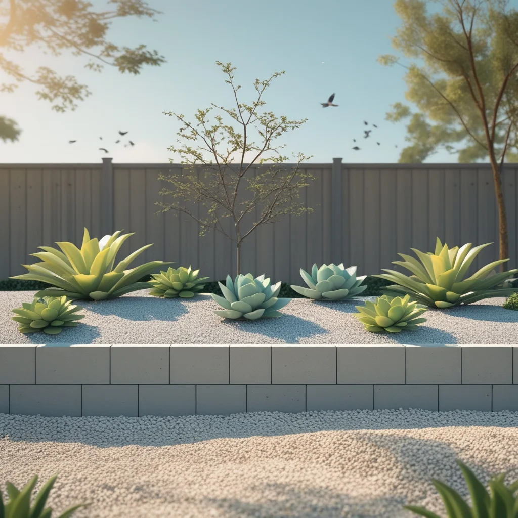 minimalist retaining wall with gravel garden