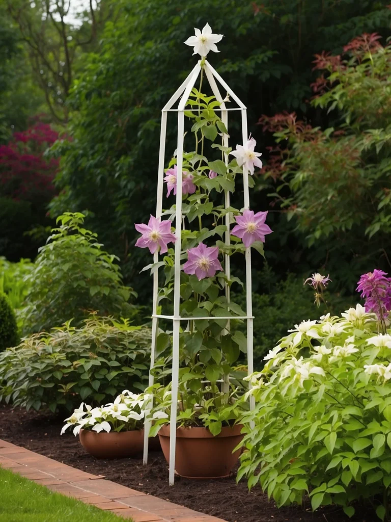 obelisk trellis for clematis container plant