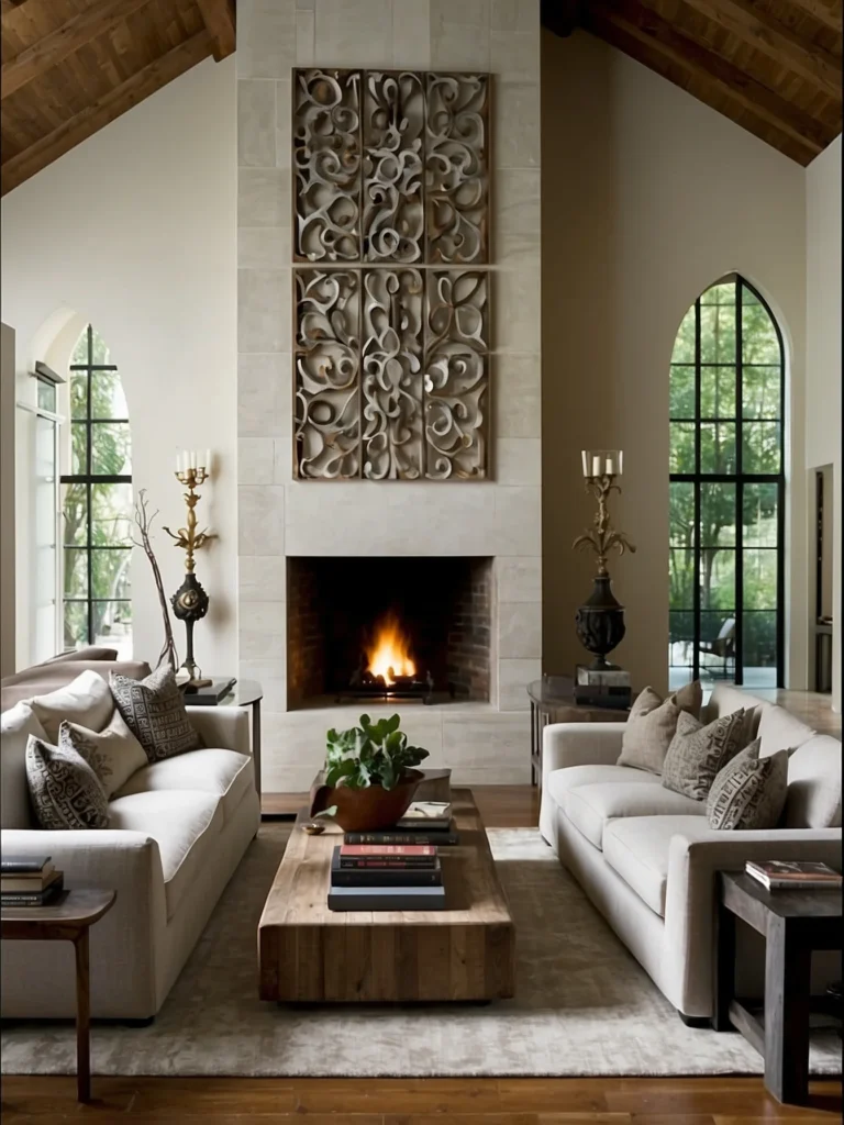 oversized wall art for vaulted ceiling living room