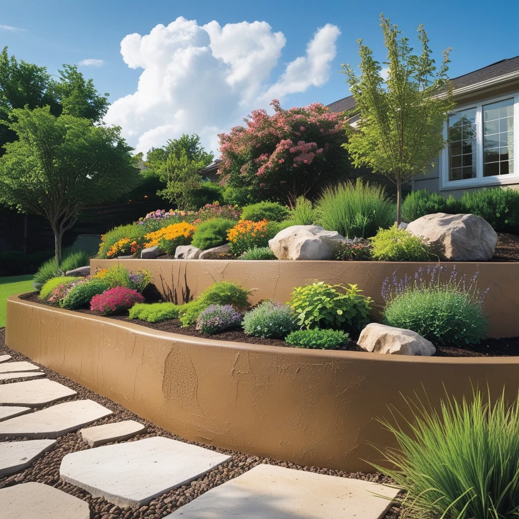 painted concrete retaining wall makeover