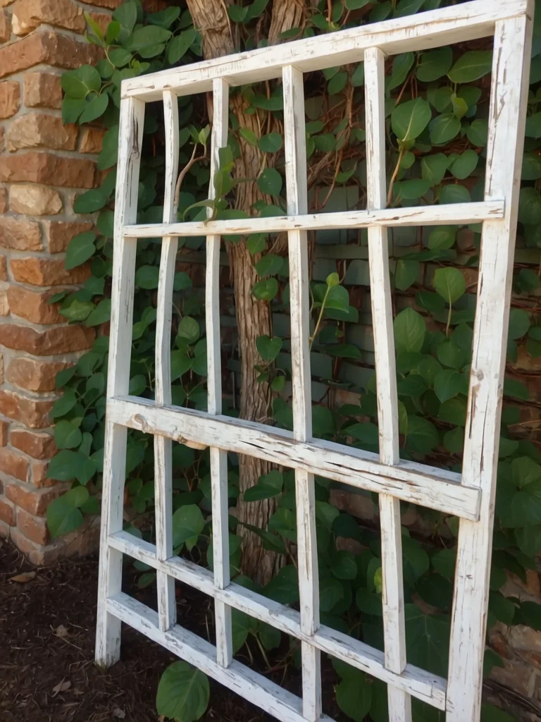 white painted wooden lattice trellis for cottage garden