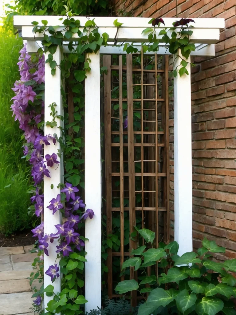 pergola covered in blooming clematis vines