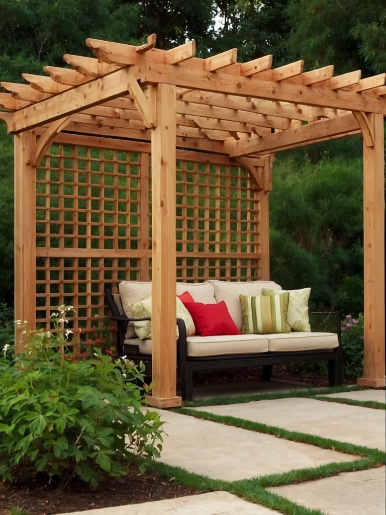 pergola with lattice side panels for climbing vines