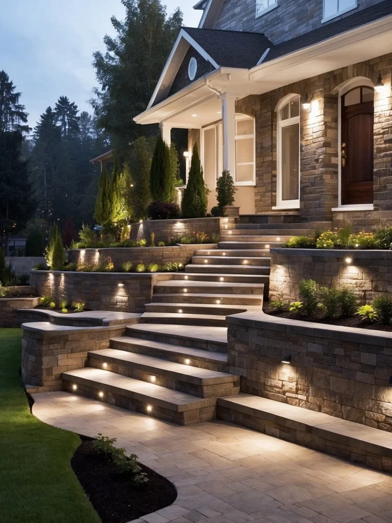 retaining wall with LED lighting accents